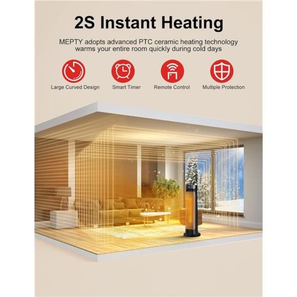 Space Heater, 1500W Fast Heating Ceramic Electric Heaters with Remote, (Black) - Picture 2 of 6